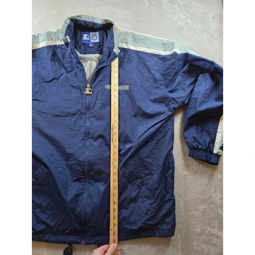 Starter Dallas Cowboys Windbreaker Jacket Mens XXL Blue NFL Full Zip Lined Nylon